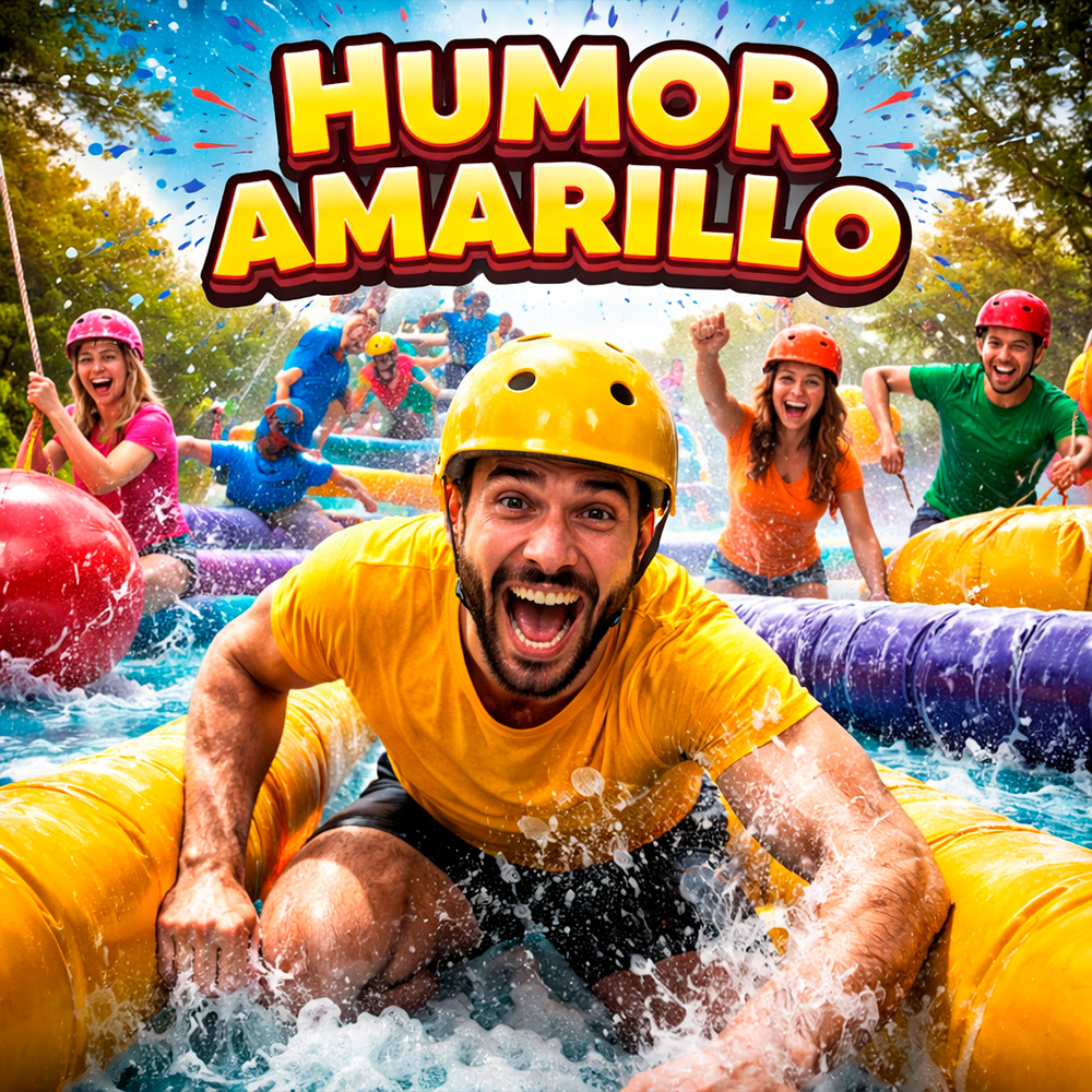 Grupo de amigos en una prueba de humor amarillo cerca de León